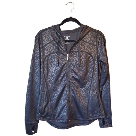 Buff Bunny Women's Black Shiny Leopard Print Zip Up Jacket Size L - Picture 1 of 5